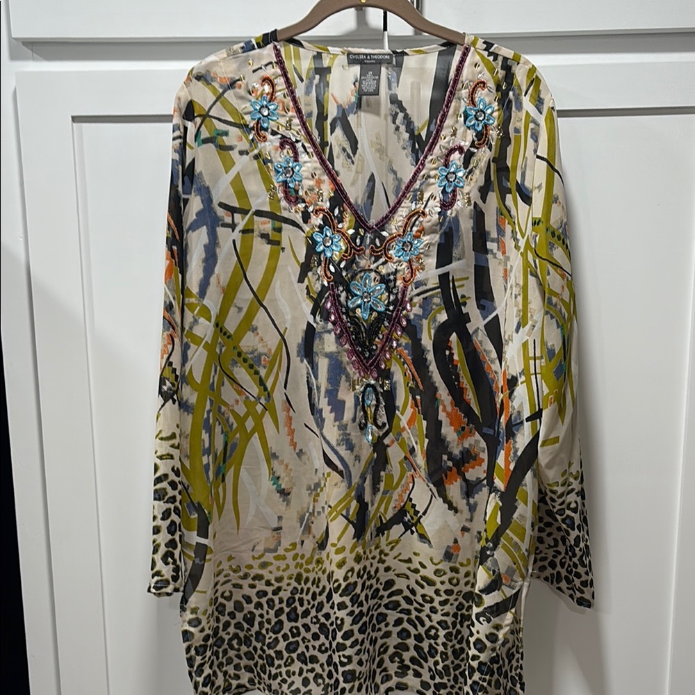 Multicolor Embellished Women's Top by Chelsea & Theodore 1X